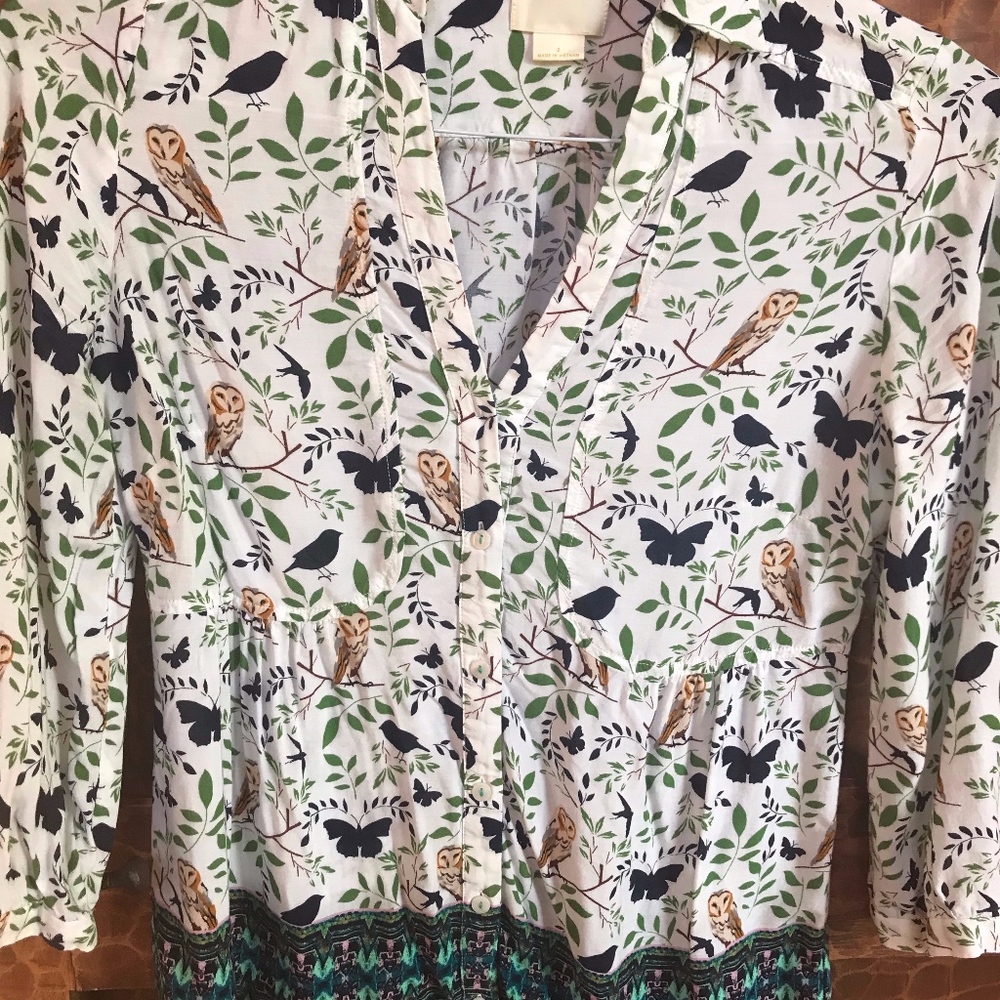 Anthropologie Maeve Owl and Bird Shirt 2